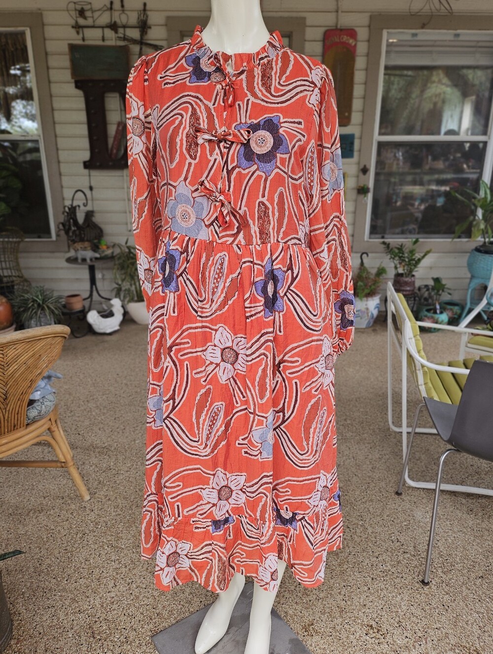 Gorgeous Jodifl Long Midi Orange Floral Tiered Dress Size Small